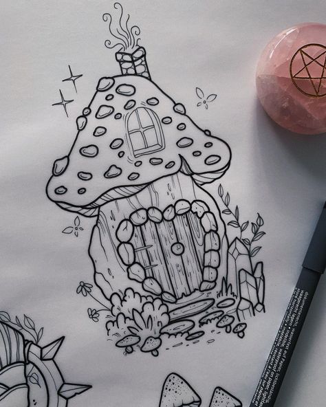 Stephanie on Instagram: “Mushroom house id like to tattoo 🍄 stephanietattooer@gmail.com to book” Cottagecore Tattoo, Nature Tattoo Ideas, Whimsical Tattoos, House Tattoo, Cool Nature, Hip Thigh Tattoos, Light Tattoo, Mushroom Tattoos, Fairy Tattoo Designs