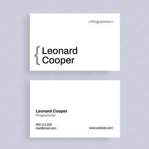 Free Vector | Minimalist leonard cooper programmer business card Programmer Business Card, Developer Business Card, Programming Code, Name Card, Name Cards, Business Card Design, Business Card, Business Cards, Card Design