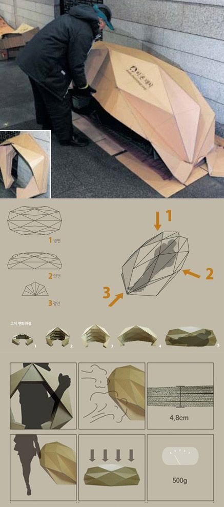 Homeless Friendly Architecture, Deployable Structure Architecture, Paper Folding Architecture, Cocoon Architecture, Cardboard Shelter, Homeless Architecture, Homeless Shelter Ideas, Homeless Project, College Of Architecture