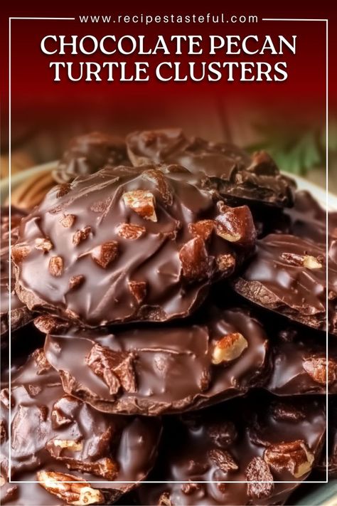 Indulge in the delightful combination of rich chocolate, gooey caramel, and crunchy pecans with these Chocolate Pecan Turtle Clusters. Easy to make and perfect for gifting or sharing, these clusters are a sweet treat that everyone will love! Chocolate Pecan Turtle Clusters Easy, Chocolate Pecan Carmel Clusters, Home Made Pecan Turtles, Pecan Clusters Easy, New Orleans Pecan Clusters, Chocolate Pecan Turtle Clusters, Pecan Turtle Clusters, Turtle Clusters, Chocolate Nuts Clusters