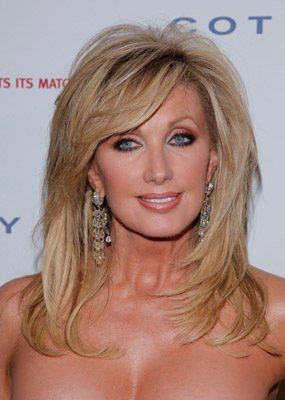 In a restaurant bathroom Layered Hair Styles, Morgan Fairchild, Donna Mills, Cheryl Burke, Ageless Beauty, Aging Gracefully, Famous Women, Layered Cuts, Hollywood Stars