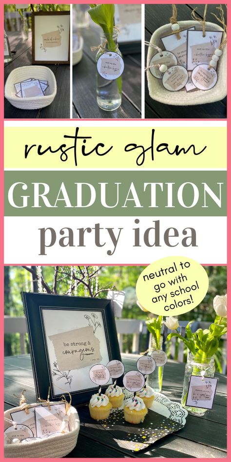 Graduation Party 2024 Ideas, Grad Party 2023 Ideas, Graduation Party Decor 2023, Graduation Rustic Party Ideas, Eucalyptus Graduation Party Decor, Burlap Graduation Party Ideas, Grad Party Color Theme, Rustic Chic Graduation Party, Classy College Graduation Party Ideas