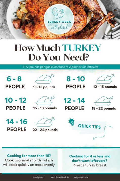 For a perfect Thanksgiving feast, you need to know How Much Turkey Per Person you'll need! This all-inclusive guide will help you calculate exactly what size turkey to purchase for your gathering! #wellplatedrecipes #howmuchturkeyperperson #thanksgivingturkey #Thanksgivingplanner #turkeysize Thanksgiving Portions, Turkey Per Person, Turkey Size Chart, How Much Turkey, Perfect Roast Turkey, Thawing Turkey, Perfect Roast, How To Make Turkey, Whole Turkey