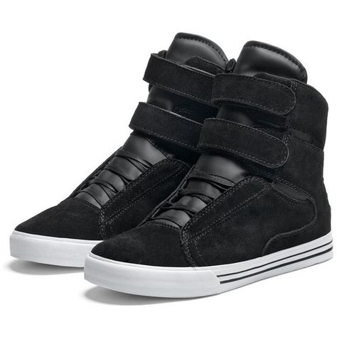 SUPRA Footwear ($50) ❤ liked on Polyvore featuring shoes, sneakers, supras, zapatos, black and white trainer, high top sneakers, black velcro sneakers, black white sneakers and supra sneakers White Supra, White And Black Sneakers, All Black High Tops, Supra Sneakers, Supra Shoes, Black And White Trainers, Velcro Sneakers, Nike Shoes Jordans, Mens Trendy Outfits