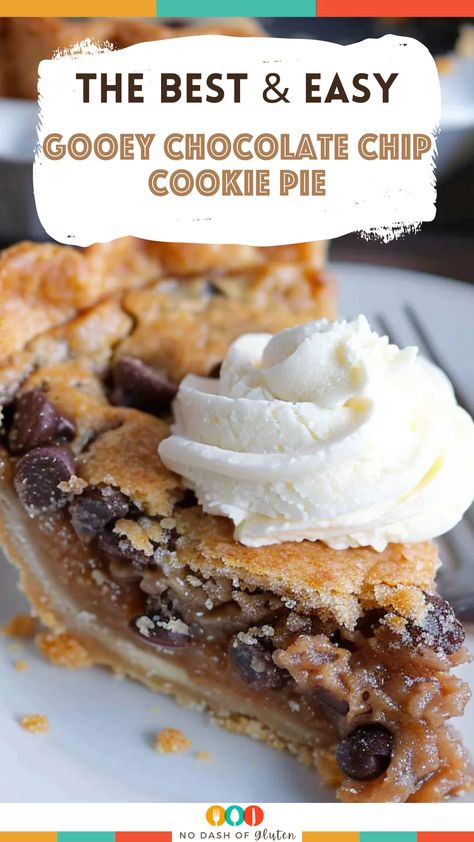 This Gooey Chocolate Chip Cookie Pie is the ultimate indulgence! Warm, melty chocolate chips nestled in a buttery crust, with a gooey center and crunchy walnuts. It's a dessert lover's dream come true! Make it for your next gathering or family treat. Don't forget to top it with whipped cream or a scoop of vanilla ice cream! Save this recipe now and bake it later! Chocolate Chip Cookie Ice Cream Pie, Chocolate Chip Cookie Dough Pie, Pie With Cookie Crust, Chocolate Chip Pie Recipe, Vanilla Cream Pie, Cookie Pie Recipe, Homemade Ice Cream Recipes Machine, Cookie Dough Desserts, Cookie Dough Pie