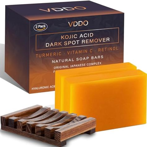 VDDO-Kojic-Acid-Soap, Turmeric Soap for Dark spots with Vitamin C, Vitamin E,Retinol, Collagen, Turmeric - Original,Olive Oil,Hyaluronic Acid for Reduces Dark Spots 105g*2Pack With Holder Turmeric For Skin, Vitamin C Retinol, Dark Spot Remover, Turmeric Vitamins, Turmeric Oil, Turmeric Soap, Dark Spots On Face, Spot Remover, Dark Spot Corrector