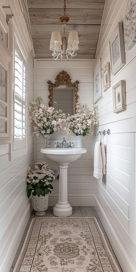 Bathroom Ideas Coquette, Old Money Washroom, Vintage Coquette Bathroom, Aesthetic Coquette Bathroom, Cottage Bathroom Mats & Rugs, Bathroom Layout Ideas, Hall Stairs, Dreamy Bed, Rental Apartment