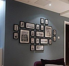 Nice contrast of the blue walls and the black and white photos. Change Pictures, Picture Arrangements, Frame Layout, Gallery Wall Layout, Family Photo Wall, Photo Wall Gallery, Framed Pictures, Wall Frames, Family Wall