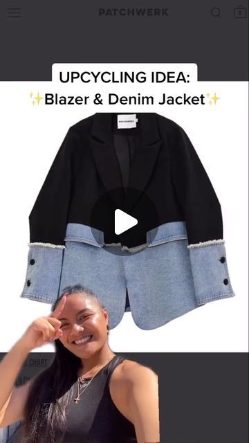 YSABEL HILADO on Instagram: "If you have a blazer and denim jacket just sitting around, here’s a chic lil upcycling project you can do! You can even thrift these pieces for less than $10 to create this! :) — #upcycle #sewing #upcycling #denim #springfashion #thriftflip #diyfashion #diyclothes #diyvideos #fashiondesign #sewersofinstagram #tiktokfashion #fashiondesigner #upcyclingfashion #upcycled #sustainablestyle #thriftedstyle #sewingcommunity #streetwear #sewistsofinstagram #upcycledclothing #diyprojects #sewingproject #pocwhosews #sustainablefashion #thriftedthis #sewistsofinstagram #upcycledfashion #sewingtutorial" Upcycle Jacket Blazers, Blazer Upcycle Diy Ideas, Reworked Clothes Diy Ideas, Upcycle Blazer, Blazer Upcycle, Reworked Clothes Diy, Thrift Upcycle Clothes, Sewing Upcycling, Reworked Clothes