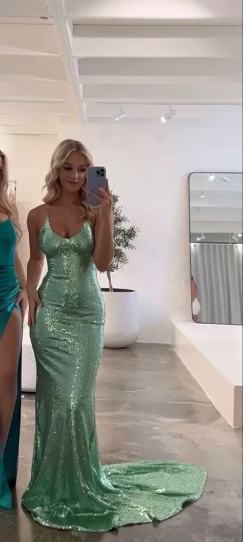 green dresses Sparkly Homecoming Dresses Long, Long Prom Dresses Sparkly, Sage Prom Dresses Long, Prom Dress With Thick Straps, Ball Dresses Corset, Like Green Prom Dress, Fitted Green Prom Dress, Sparkly Prom Dress Aesthetic, Bold Prom Dress