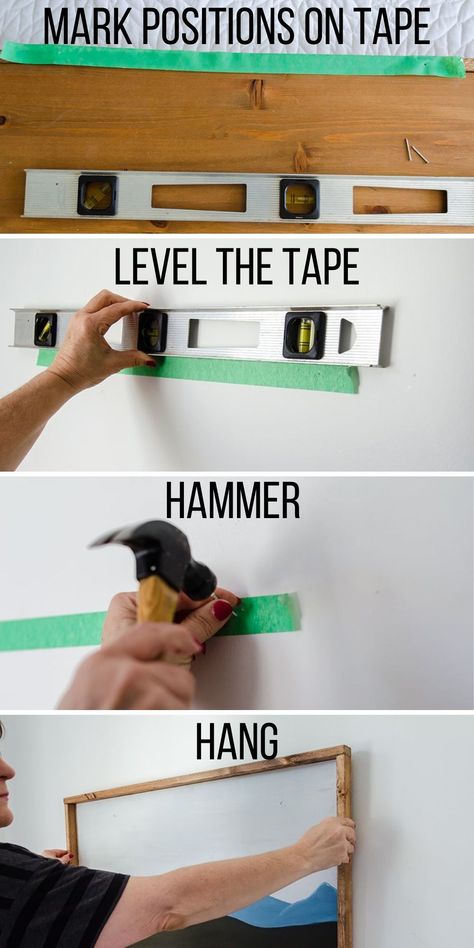 Painters Tape Picture Hanging Hack, Tape Trick For Hanging Pictures, Hanging Pictures Hack, How To Hang Large Pictures On The Wall, How To Hang Multiple Pictures On A Wall, How To Hang Heavy Objects On Wall, How To Hang Pictures Without Nails, Easy Way To Hang Pictures On Wall, Creative Ways To Hang Pictures