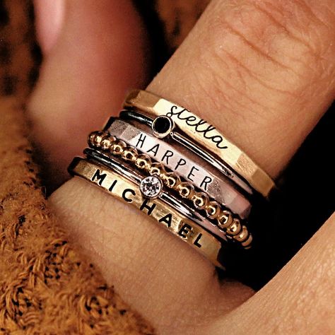 Gold Name Ring Set Mother Gift Gift Stacked Rings Women's Rings Stacking Rings Set Ring Set Mom Jewelry the Maya - Etsy Personalized Stackable Rings, Stackable Name Rings, Grandmother Jewelry, Stacked Rings, Rings Stacking, Necklace Combo, Ring Cuts, Ring Spacer, Name Ring