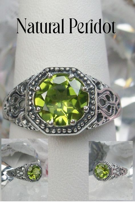 Natural Peridot Ring / 10k, 14k Gold or Sterling Silver/ New Victorian Edwardian White Gold or Silver Filigree New Victorian, Mystic Fire Topaz, Antique Filigree, Victorian Wedding, Detailed Ring, Peridot Ring, Peridot Gemstone, Sterling Silver Filigree, Green Peridot