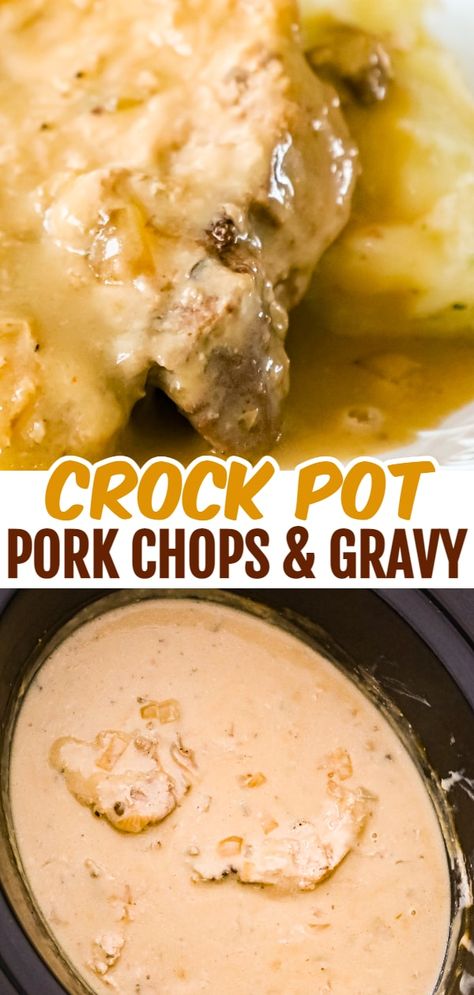 Crock Pot Pork Chop Recipes, Recipes With Gravy, Smothered Pork Chops Crock Pot, Pork Chops With Gravy, Crock Pot Pork Chops, Simple Crockpot, Pork Chop Recipes Crockpot, Crock Pot Pork, Pork Chops And Gravy