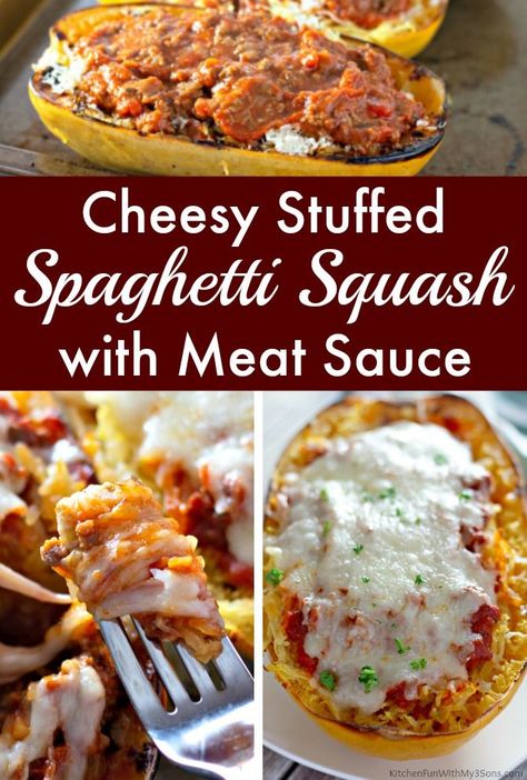 Ground Beef Spaghetti Sauce, Vegetables Dinner, Stuffed Spaghetti Squash, Low Carb Healthy, Meat Sauce Recipes, Baked Spaghetti Squash, Fantastic Recipes, Squash Pasta, Spaghetti Squash Recipes