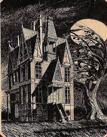 Joseph Mugnaini, Vintage Halloween Illustration, Lego Haunted House, John Kenn, Spooky Vintage, Halloween Tree, Witchy Wallpaper, Halloween Artwork, House Illustration