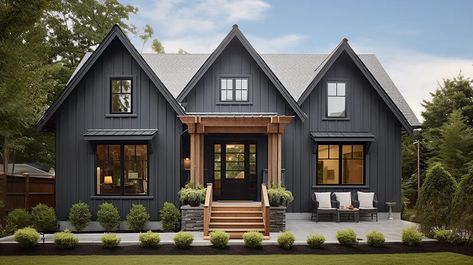 Hardie Board Siding Colors Farmhouse, Board And Batton Exterior, Hardie Board Siding Colors, Blue Siding, Board And Batten Exterior, Ranch House Exterior, Gable House, Hardie Siding, Front Facade