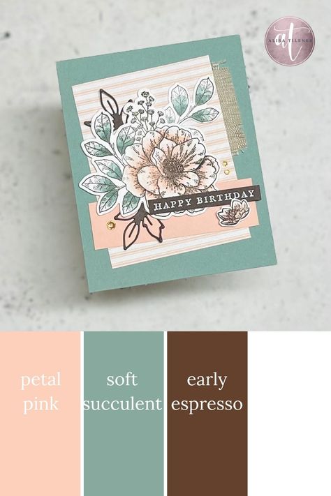 Check out my Board for more great colour combinations using Stampin' Up! Colours. Card details are on my blog. Rose Birthday, Three Color Combinations, Rosé Birthday, Diy Journal Books, Good Color Combinations, Bday Cards, My Live, My Board, Cricut Cards