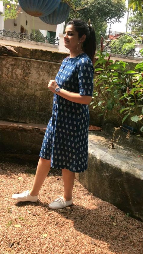 Chic and comfy cotton shift Dress | Stylish short dresses, Cotton dress pattern, Frock for women One Piece Dress Knee Length, Cotton Frocks For Women, Short Frocks For Women, Cotton Dress Pattern, Short Frocks, Cotton Tops Designs, Knee Length Dresses Casual, Simple Frock Design, Simple Frocks