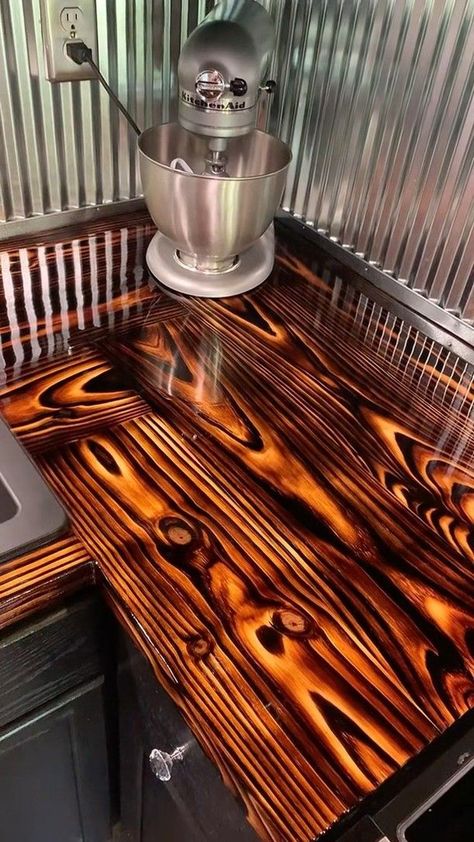 Sugi Ban Wood, Wood Countertops Kitchen, Sugi Ban, Shou Sugi Ban, Diy Countertops, Diy Epoxy, Epoxy Coating, Wood Countertops, House In The Woods