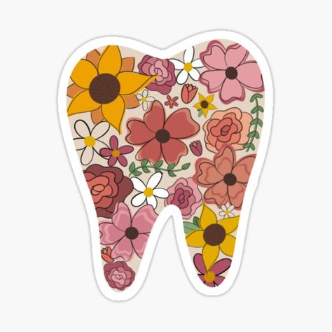 Warm floral tooth design perfect for dental professionals or students! | IG @life.with.ankita | Redbubble Artist @artkita #dentist #dental #tooth #aesthetic #floral Tooth Aesthetic, Tooth Sticker, Dental Wallpaper, Dentist Art, Dental Photos, Dental Posts, Metal Health, Dental Shirts, Kedokteran Gigi