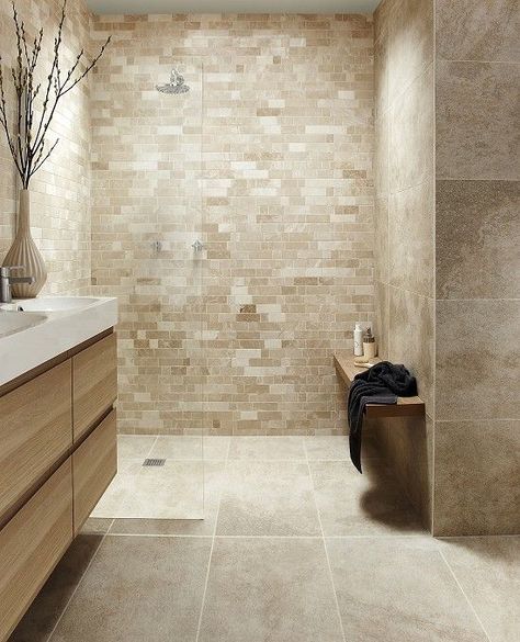 Tile Trends 2017 Beige Bathroom Tile Ideas, Beige Bathroom Tiles, Beige Tile Bathroom, Taupe Bathroom, Drømme Bad, Beige Bathroom Ideas, Cream Bathroom, Ideas Baños, Beige Tile