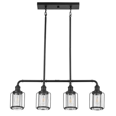 Williston Forge Susann 4 - Light Kitchen Island Jar Pendant | Wayfair Black Industrial Kitchen, Farmhouse Style Pendant Lights, Dining Room Lighting Chandeliers, Bar Light Fixtures, Linear Pendant Light, Diy Kitchen Renovation, Steel Cage, Outdoor Pendant Lights, Craft Lights