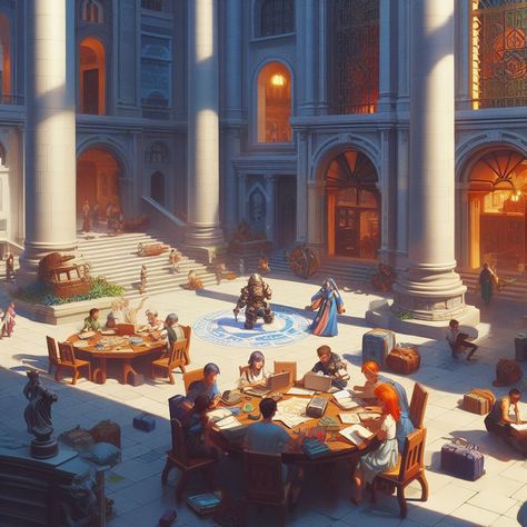 University Fantasy Art, Fantasy University Concept Art, Fantasy Schools, Fantasy University, Fantasy Meaning, Ancient Library, Fantasy City Map, Fantasy Village, Fantasy Town