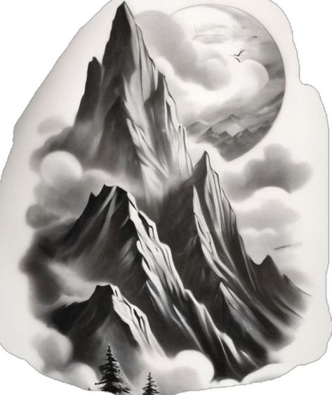 Snowy Mountains Tattoo, Cliff Tattoo, Cliffs Tattoo, Cool Animal Tattoos, Hahaha Joker, Tattoo Stencil Designs, Hd Tattoos, Angel Statues Sculpture, Scandinavian Tattoo