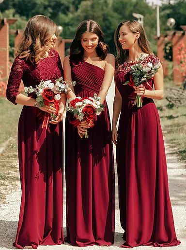 Vestidos Color Vino, Elegant Evening Gowns, Burgundy Bridesmaid, Formal Dresses With Sleeves, Lace Bridesmaids, Cheap Evening Dresses, Prom Ball Gown, Burgundy Bridesmaid Dresses, Maxi Bridesmaid Dresses