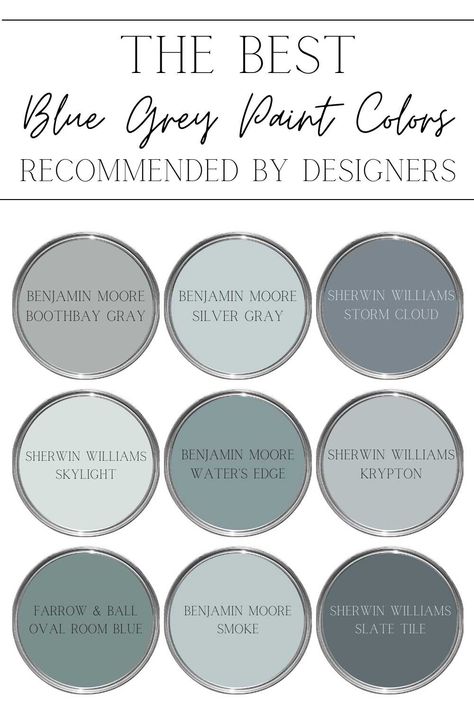 The Most Recommended Blue Grey Paint Colors - Bless'er House Seal Gray Paint Wall Colors, Paint Colors For Every Room In The House, Sand Siding House Color Schemes, Blue And Gray Farmhouse Bathroom, Muted Blue Gray Paint Color, Grey House Interior Paint, Bedroom Paint Blue Grey, Lake House Painted Kitchen Cabinets, Wedding Band Paint Color