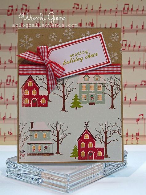 Christmas Cards With Houses, Christmas Cards With Houses On Them, Cards With Houses On Them, Sizzix Gingerbread House Die, Sizzix Village Collection, Christmas Village Card, Cottage Cutz Cards Christmas, Homemade Christmas Cards, Christmas Holiday Cards