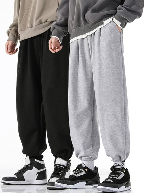 Multicolor    Polyester Plain   Slight Stretch All Men Bottoms Cuffed Sweatpants Outfit Men, Comfy Pants Men, Cuffed Sweatpants Outfit, Comfy Outfit Men, Baggy Joggers Men, Black Sweatpants Outfit Men, Outfit Grey Sweatpants, Men Sweatpants Outfit, How To Style Black Sweatpants