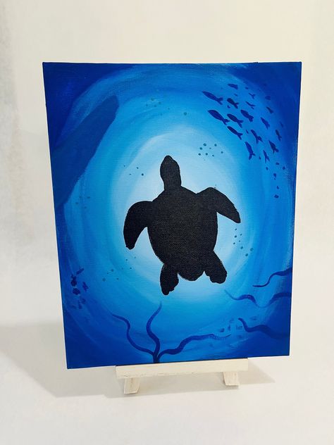 Easy Inspirational Paintings, Lukis Kanvas Simple, Simple Turtle Painting, Cute Paintings On Small Canvas, Easy Sea Painting Ideas, Things To Draw On A Canvas Easy, Small Acrylic Painting Easy, How To Paint A Turtle, Sea Acrylic Painting Easy