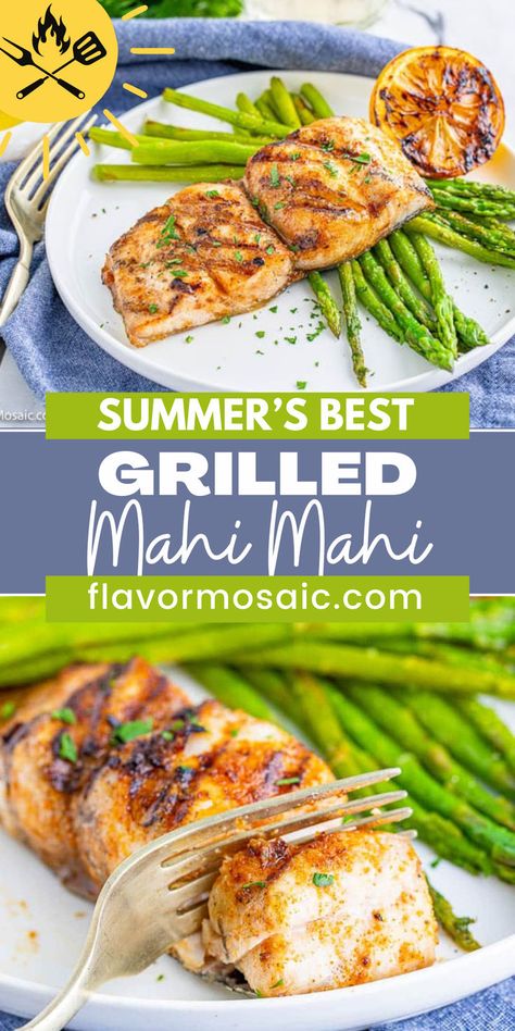 This is Summer's Best Grilled Mahi Mahi Recipe. Grilled Mahi Mahi is a deliciously seasoned, mild-tasting white fish filet with a smoky grilled flavor, that is super easy to make, and can be ready in 20 minutes! You can feel good about serving Mahi Mahi as it is a lean protein with plenty of potassium and Vitamin B. It has a firm texture with a large flake, which means it can stand up to grilling without falling apart very easily. Good Healthy Fish Recipes, Mahi Mahi On Blackstone, White Fish Marinade Recipes, Best Way To Cook Mahi Mahi, Mahi Mahi Dinner Recipes, Mahi Mahi Blackstone, Grilled Mahi Mahi Recipes Simple, How To Season Mahi Mahi Fish, Mahi Tuna Recipes