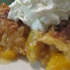 Peach Cobbler Dump Cake I - Allrecipes.com Cobbler Dump Cake, Peach Cobbler Dump Cake, Easy Dump Cake Recipe, Drop Cake, Peach Dump Cake, Peach Cobbler Recipe, Vegetarian Cake, Peach Recipe, Dump Cake Recipes