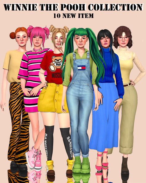 I'm finally done with my new Winnie the pooh collection  contains 10 pieces of clothing  characters coming tomorrow for download  Edited EA mesh by me  20 swatches for all clothing  Base Game Compatible  All Lods  Teen to Elder  If you use my cc don’t forget to tag me as well like #ladybugtrait or @ladybugtrait, for see your sims using my cc.  If you have any question or an issues, please let me know, i will try to fix it as soon as posible!! Zombie Christmas, Masculine Clothing, 4 Characters, Sims 4 Characters, Pieces Of Clothing, Cc Sims, Sims Community, You Used Me, Sims 4 Custom Content