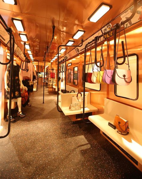 Coach Subway - Lane Crawford Pop Up — pedro motta Futuristic Event, China House, Coach Shop, Temporary Store, Bus Interior, Coach Store, Retail Store Interior Design, Retail Store Interior, Store Design Interior