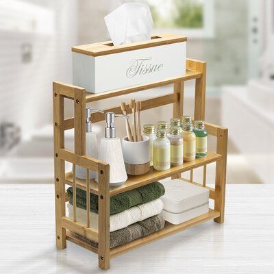 Are you tired of searching through the clutter for your go-to products? Neatly store household essentials with the latitude run 3-tier bamboo shelf! This countertop organizer is practical for any home. Store anything from spice jars and kitchen supplies to makeup and bath essentials. You are no more searching through cluttered cabinets and drawers! This freestanding design is sleek enough to leave out on any counter or table—the bamboo design pairs beautifully with nature-inspired style, rustic Bamboo Decor Ideas, Bamboo Countertop, Spice Rack Storage, Counter Storage, Shelf Vanity, Kitchen Countertop Organization, Pottery Display, Wood Spice Rack, Wood Workshop