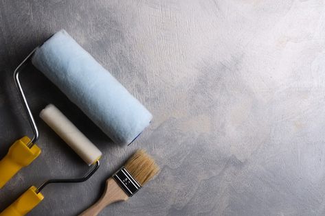 Female Artists Painting, Wall Paint Brush, Painting Bathroom Tiles, Colorful Bathroom Tile, Fade Up, Painting Logo, Concrete Background, Gray Concrete, Glossy Paint