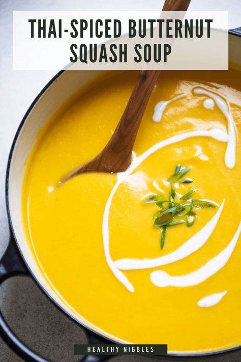 Stay warm with this flavorful Thai-Spiced butternut squash soup that’s infused with Asian spices. It’s a creamy soup that you can serve as an appetizer or a light meal. Made with just 10 ingredients! #soup #butternutsquashsoup Stovetop Butternut Squash, Recipe For Butternut Squash Soup, Creamy Butternut Squash Soup, Vegan Butternut Squash Soup, Butternut Squash Chili, Butternut Squash Soup Recipe, Easy Butternut Squash, Creamy Butternut Squash, Butternut Soup