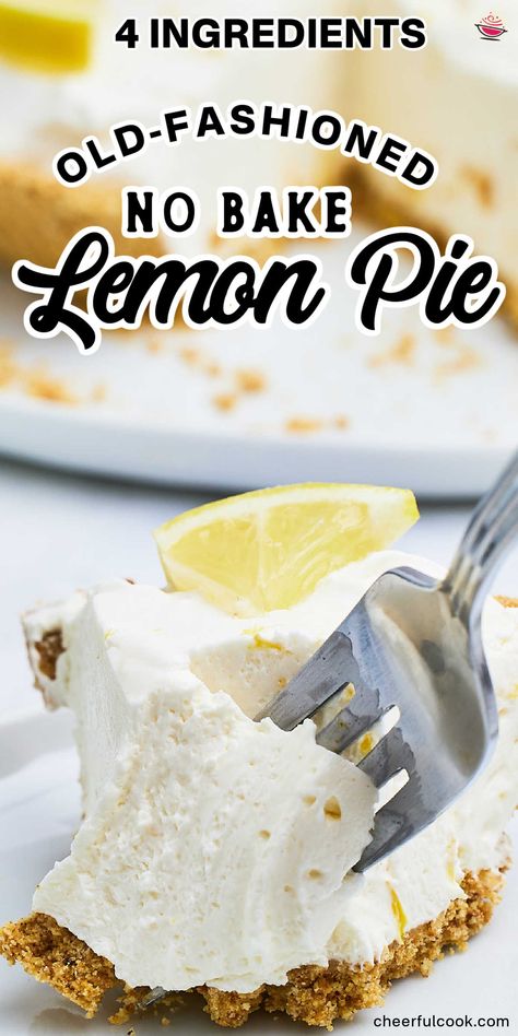 A fork digging into a no-bake Lemon Pie. What To Make With Graham Cracker Pie Crust, No Bake Desserts With Graham Cracker Crust, Dessert Using Graham Cracker Crust, Lemon Dessert With Graham Cracker Crust, Lemon Icebox Pie Eagle Brand No Bake, Pies With Gram Cracker Crust, Yogurt Pie With Graham Cracker Crust, Filling For Graham Cracker Crust, Lemon Pie With Graham Cracker Crust