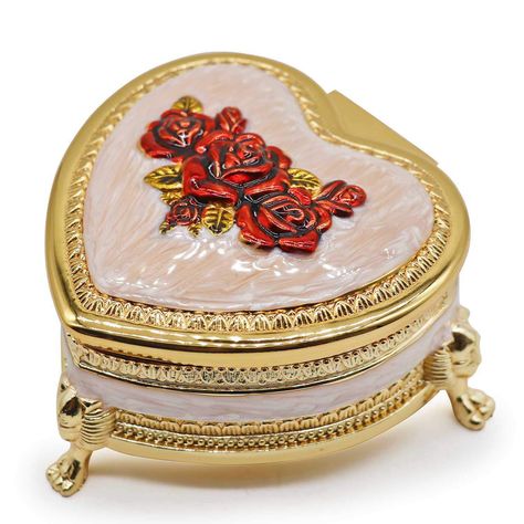 Storing Earrings, Box Makeover, Trinket Storage, Antique Jewelry Box, Velvet Interior, Ring Storage, Musical Box, Heart Shaped Jewelry, Box Ring