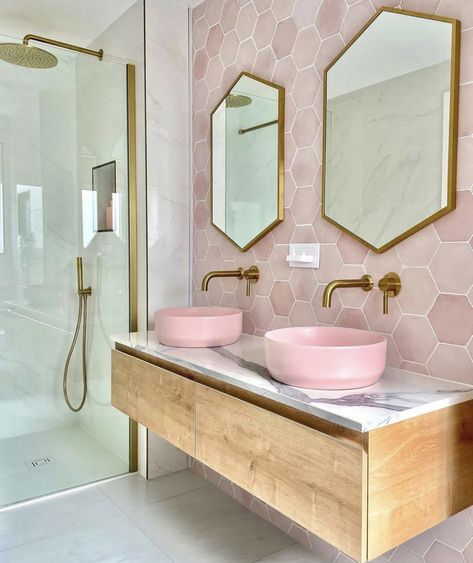 Bathroom Ideas For Women, Girly Bathroom Ideas For Women, Pink Tile Bathroom, Pink Bathroom Tiles, Girly Bathroom Ideas, Girly Bathroom, Pink Bathroom Decor, Girl Bathrooms