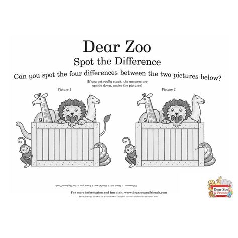 Dear Zoo Spot the Difference Dear Zoo Party, What The Ladybird Heard Activities, Dear Zoo Book, Dear Zoo Activities, Zoo Activities Preschool, Preschool Zoo Theme, Zoo Preschool, Prek Literacy, Animals Preschool