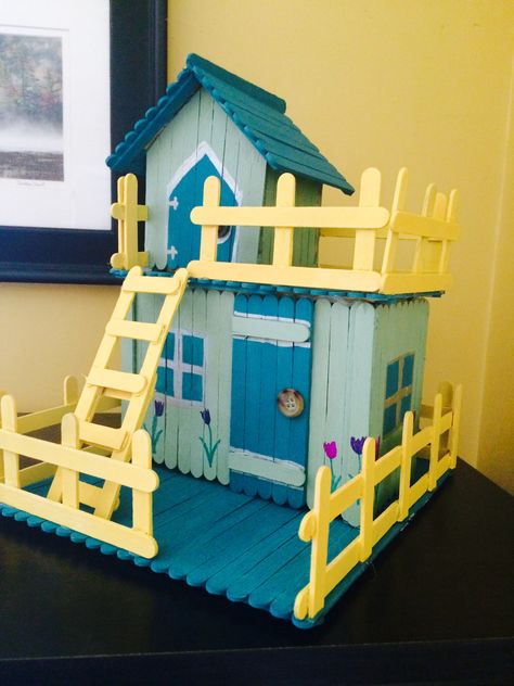 Cute Popsicle stick house Popsicle Stick House, Popsicle House, Stick House, Popsicle Stick Art, Popsicle Stick Crafts House, Popsicle Stick Houses, Hamster Diy, Kerajinan Diy, Diy Popsicle