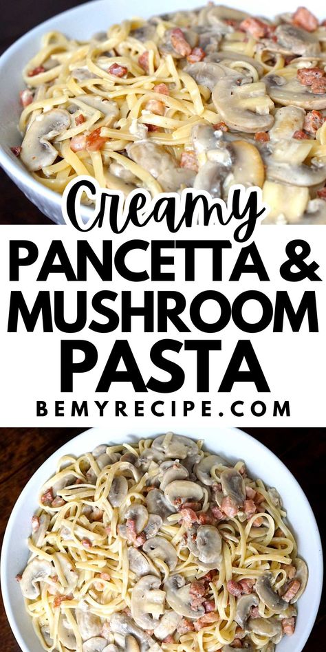 Pancetta and Mushroom Pasta with Parmesan and Cream Pasta Pancetta Recipes, Pasta With White Wine, Pasta With Pancetta, Lemon Parmesan Pasta, Basil Pesto Pasta, Pancetta Recipes, Pancetta Pasta, Creamy Mushroom Pasta, Parmesan Pasta