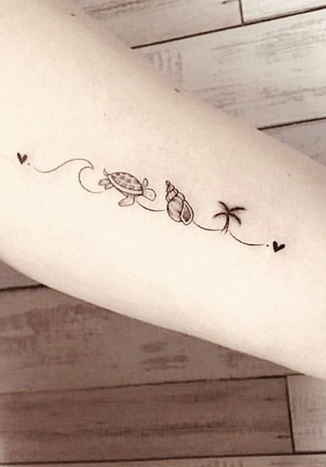 Tattoos Beach, Beachy Tattoos, Bestie Tattoos, Turtle Tattoo Designs, Small Girly Tattoos, Sunset Tattoos, Bestie Tattoo, Matching Sister Tattoos, Anklet Tattoos