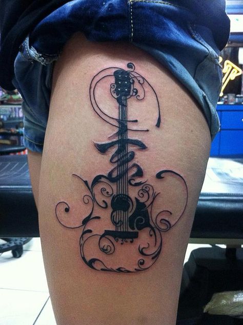 Music Guitar Tattoo Design, Music Tattoo Sleeves, Music Notes Tattoo, Hand And Finger Tattoos, Guitar Tattoo, Note Tattoo, Fantasy Tattoos, Music Tattoo, Music Tattoos