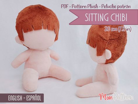 SITTING CHIBI - Human Doll Plush 20 cm (PDF Sewing Pattern) Digital Spanish - English instructions (Instant download) Sitting Plush Pattern, Human Plush Pattern, Chibi Plush Pattern, Chibi Doll Pattern, Plushie Sewing Patterns, Sitting Chibi, Chibi Sitting, Plush Doll Pattern, Chibi Plush